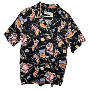 High Surf Route 66 Graphic Print Cotton Black Multicolor Button-Up Shirt Men L